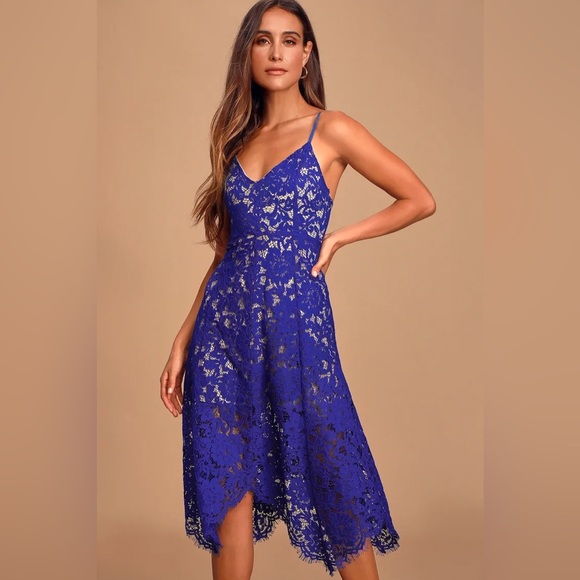 Lulus Dresses & Skirts - Lulus One Wish Royal Blue Lace Midi Dress